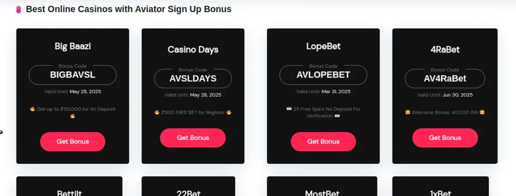 Types of bonuses on Aviator